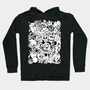 Christmas Doodles Funny and Cute Black and White Characters Hoodie